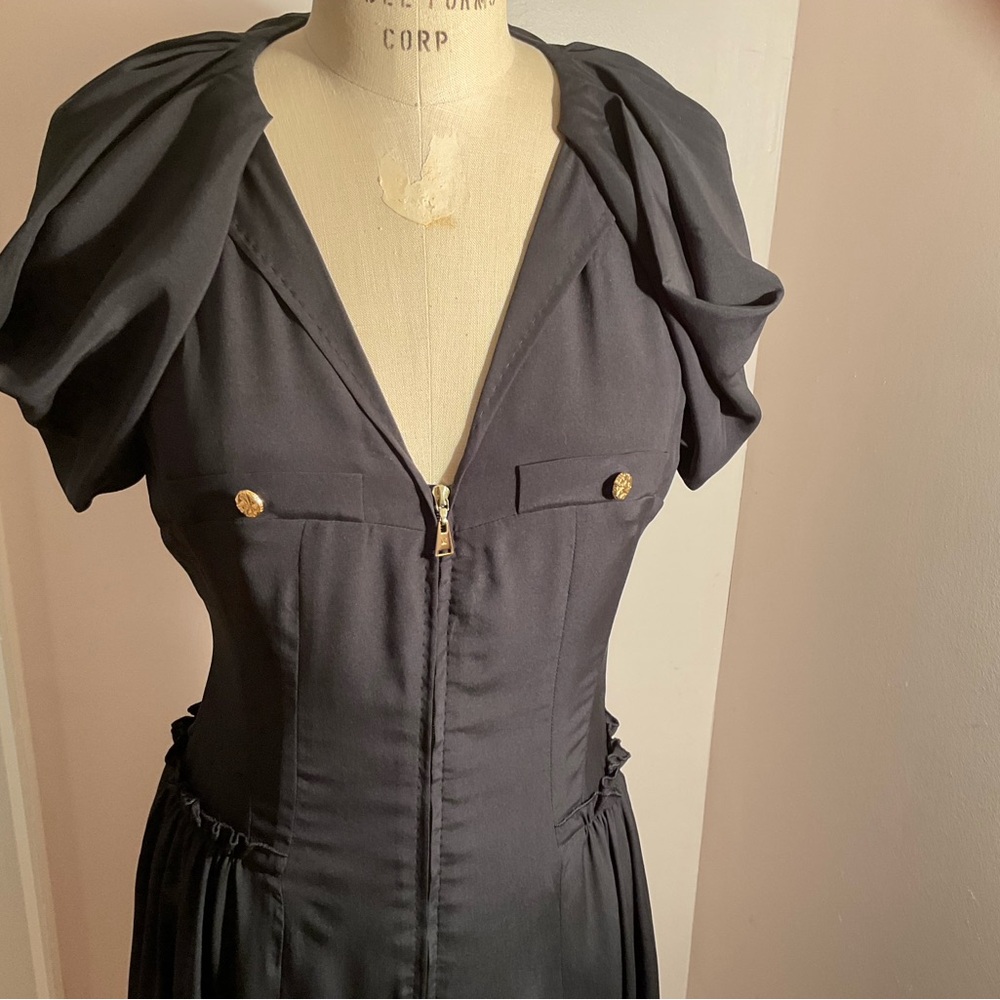 Louis Vuitton Black Midi Dress with Gold Buttons